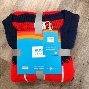 Aldi Gear Red and Navy Blue Holiday Sweater
